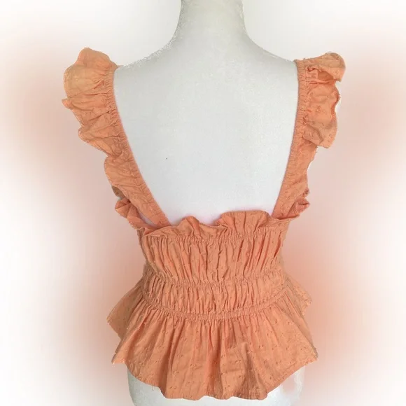 Loveriche | Coral Swiss Dot Ruffle Peplum Tank Top | Size Small - Picture 3 of 6